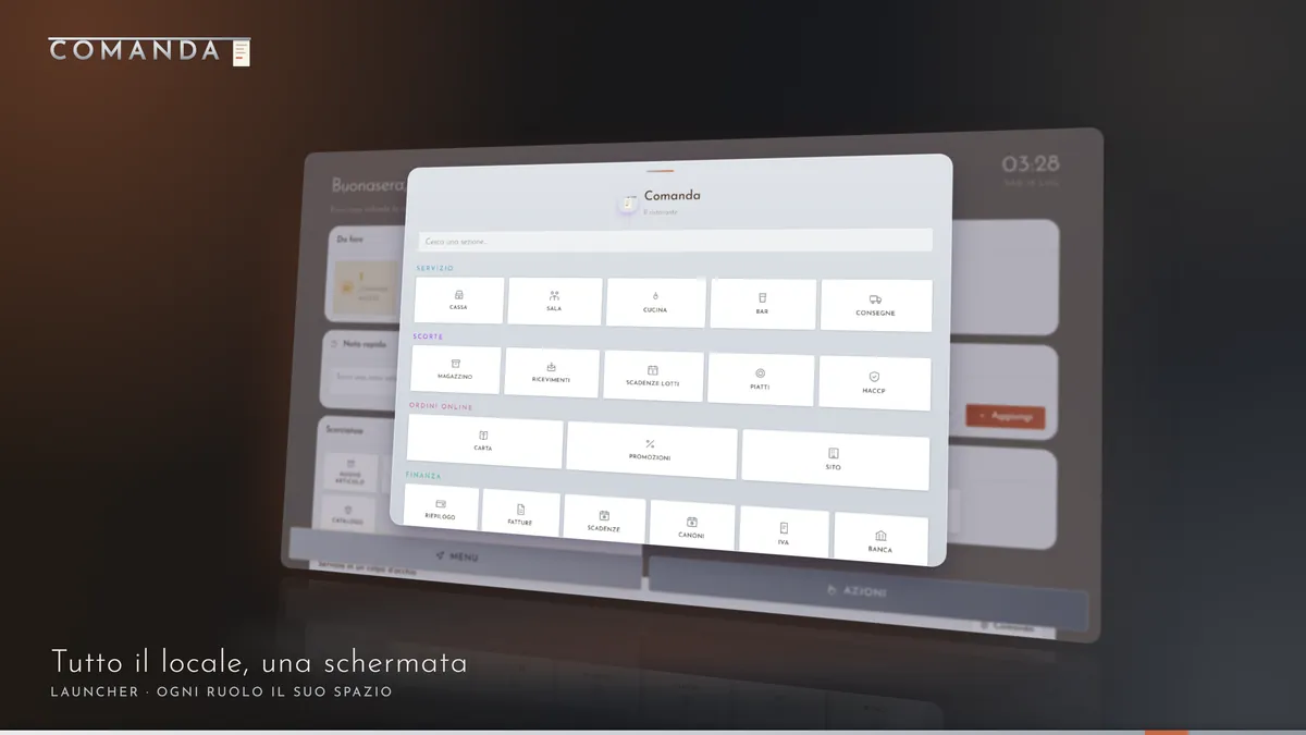 Il launcher di Comanda: ogni ruolo il suo spazio