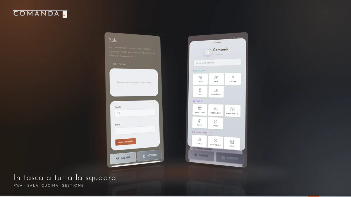 Comanda come PWA sul telefono: sala, cucina e gestione in tasca