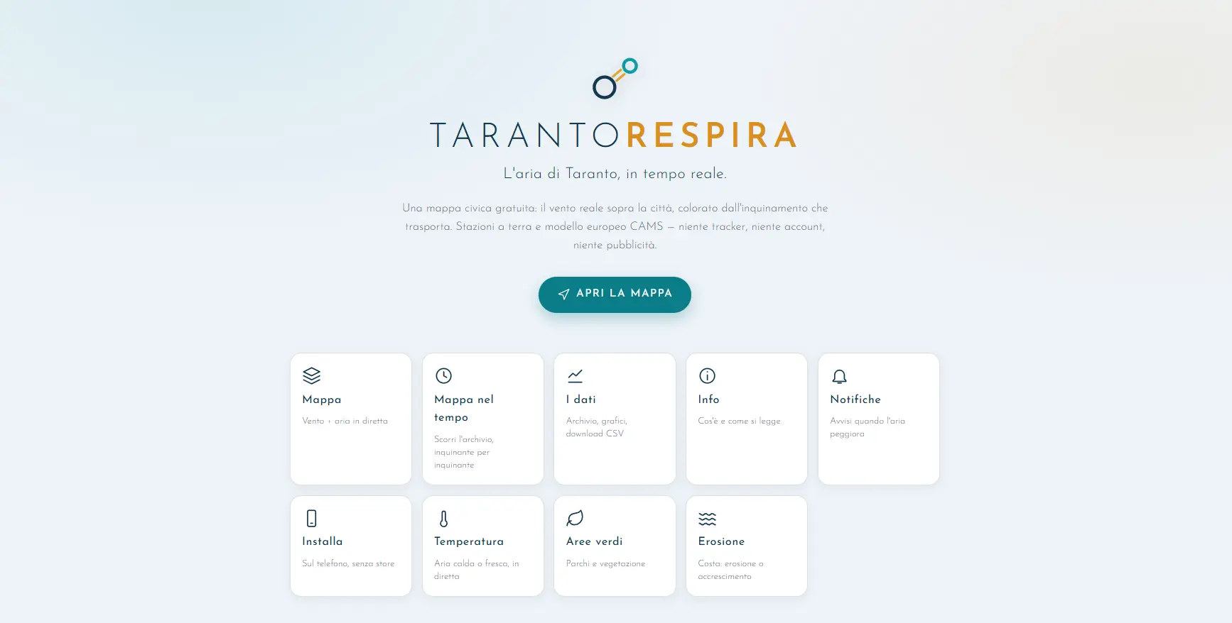 La mappa di Taranto Respira con la qualità dell'aria della città