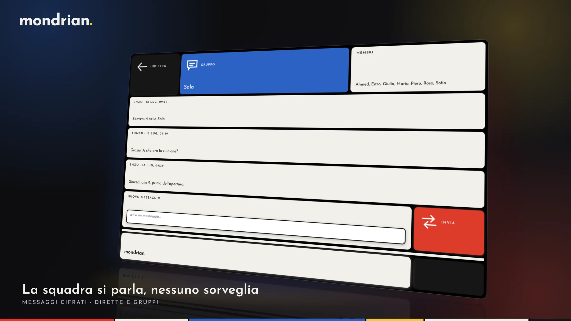 Messaggi e gruppi per reparto, dentro Mondrian