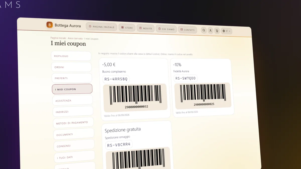 I coupon personali del cliente con codice a barre, validi online e al banco