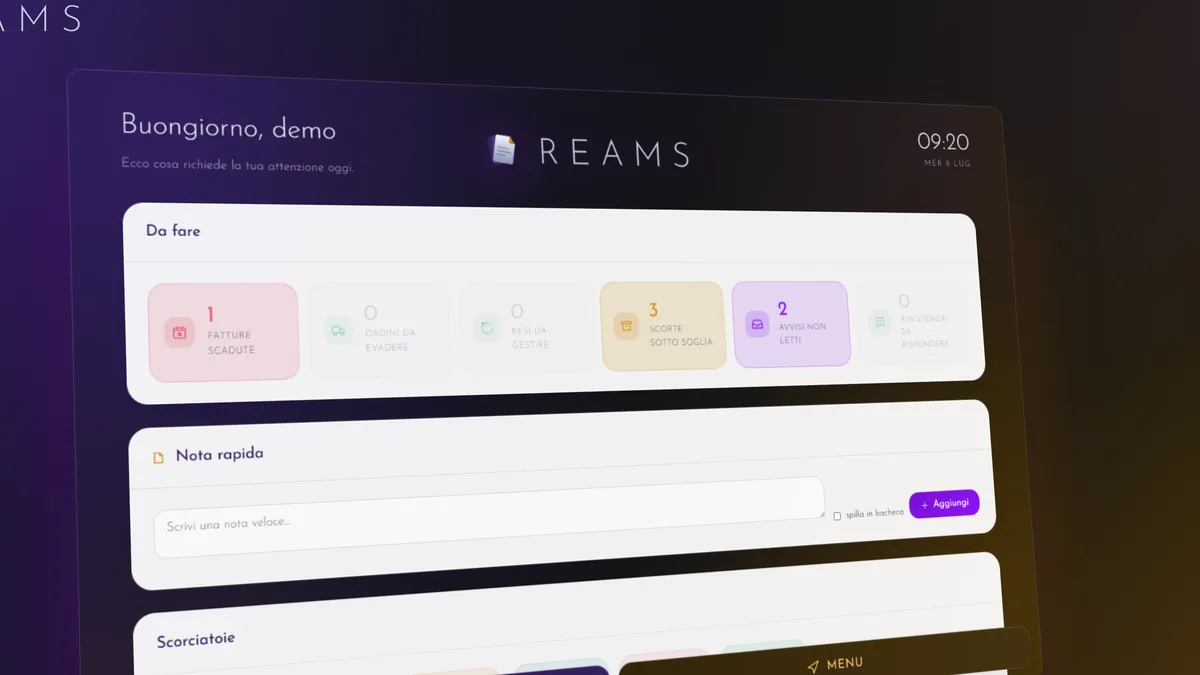La dashboard di ReamS con la giornata in chiaro