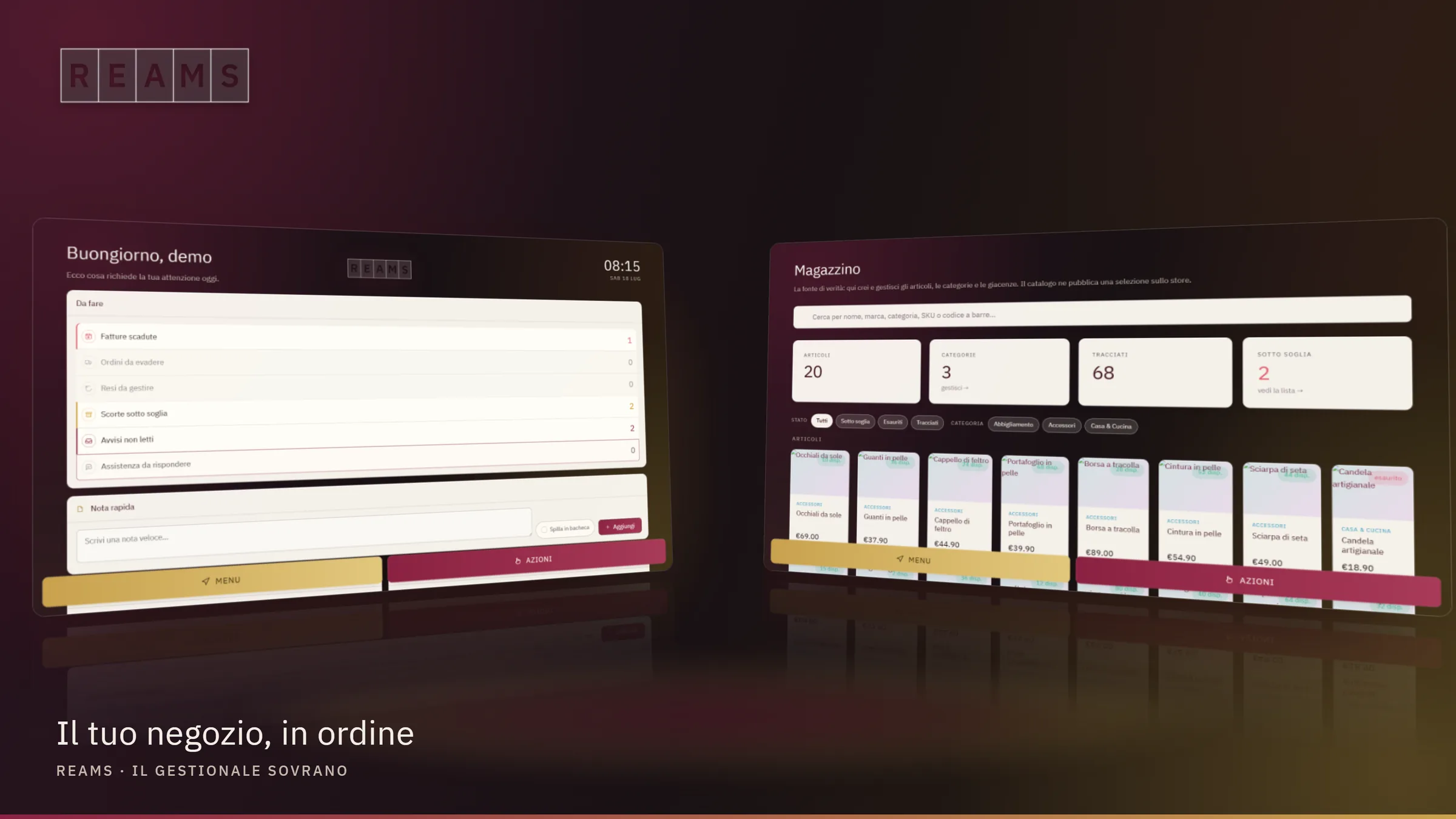 ReamS: la dashboard e il magazzino, fianco a fianco